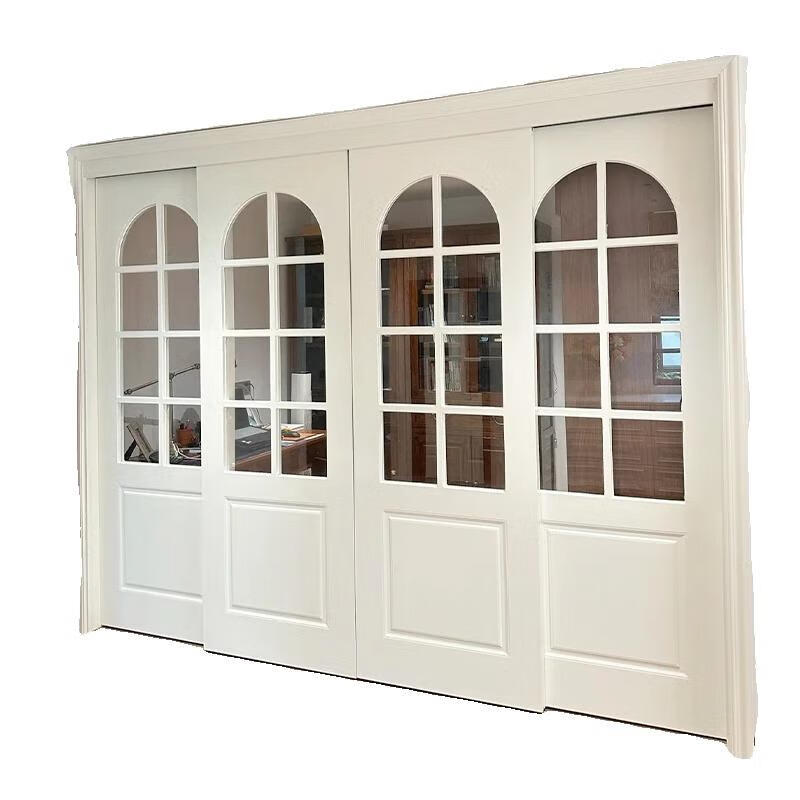 Kezitu customized solid wood lattice sliding door Changhong glass bedroom door French style hanging rail door partition kitchen door interior door customized