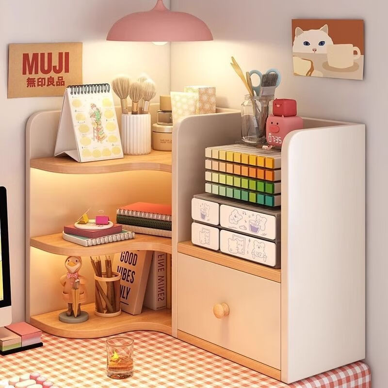 Banyu Yaju Desktop Corner Bookshelf Desktop Storage Rack Dormitory Makeup Locker Work Station Storage Cabinet Bookcase Desk Corner Cabinet Selected Solid Wood Ecological Board Haze Cedar Wood 50