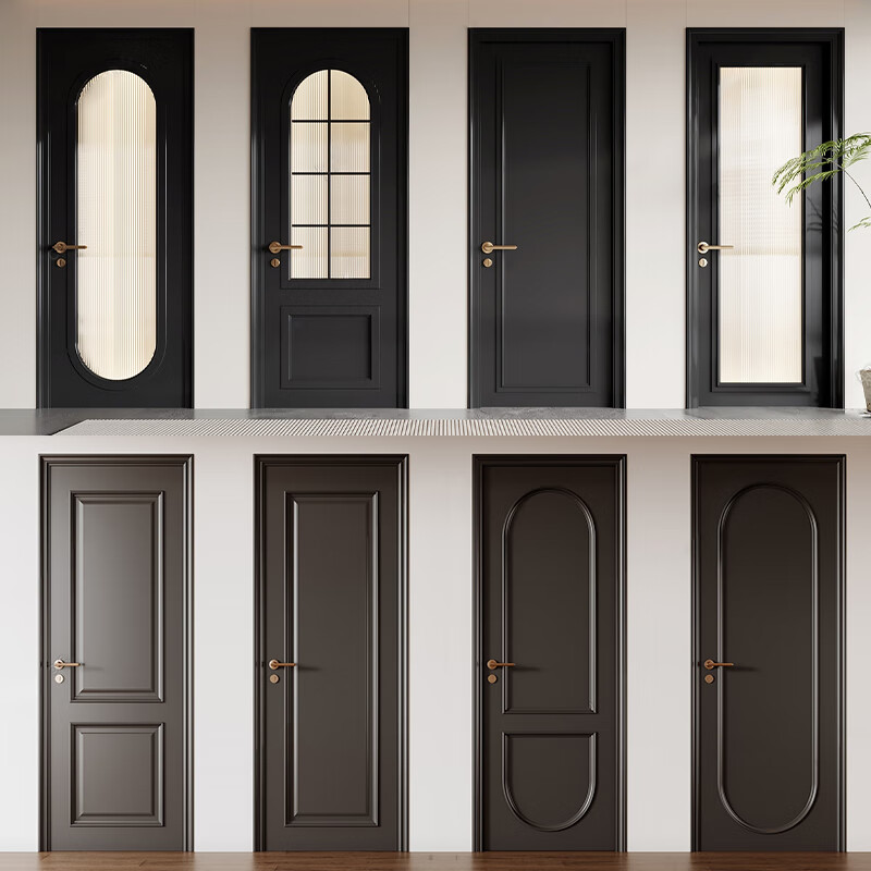 Customized French retro bedroom door, painted door, solid wood composite, simple, light luxury interior door, flat opening, new Chinese style home wooden door, flat carving series