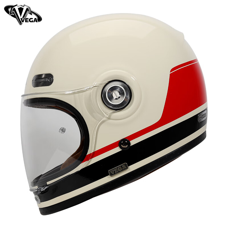 VEGA SA-71 New National Standard Retro Cruise Prince Full-face Motorcycle Helmet Men's and Women's Harley-Davidson Bluetooth Four Seasons 71 Beimei Red and Black (Free Bubble Mirror + Anti-fog Sheet) L Size