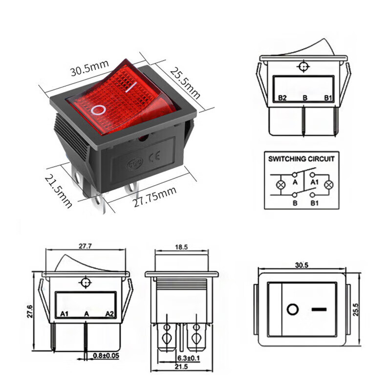 Huijun KCD4 ship type switch high current 16A rocker switch illuminated embedded waterproof switch 4 feet 2 gears - green open with light 16A 10 pcs