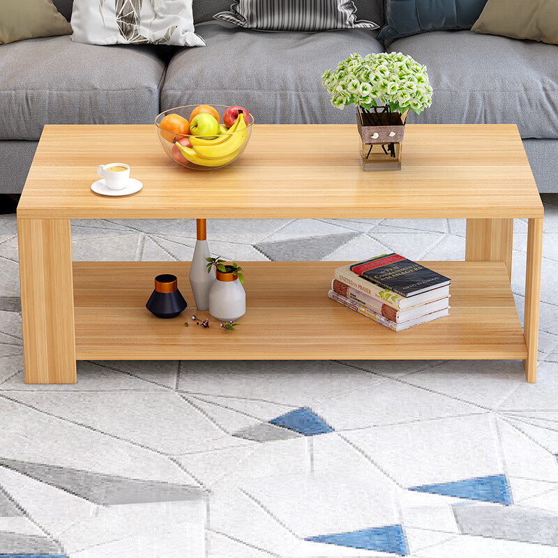 Yameile coffee table living room simple wooden small apartment double layer simple coffee table light walnut 100*50 Y1422