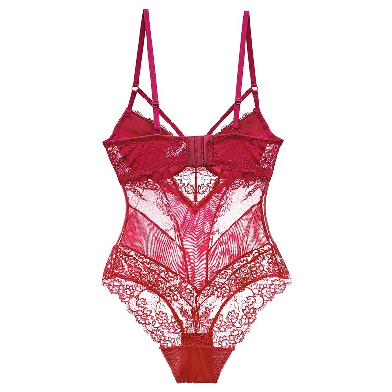 Victoria's Secret European and American lace sexy strappy one-piece underwear push-up bra micro-shaping sexy red transparent underwear white 75B