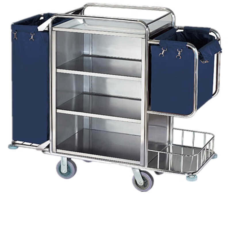 Guokai hotel double-sided guest room work cart storage linen cart room entrance cart hotel cleaning service cart lobby cart stainless steel double-sided guest room cart including logistics and self-pickup