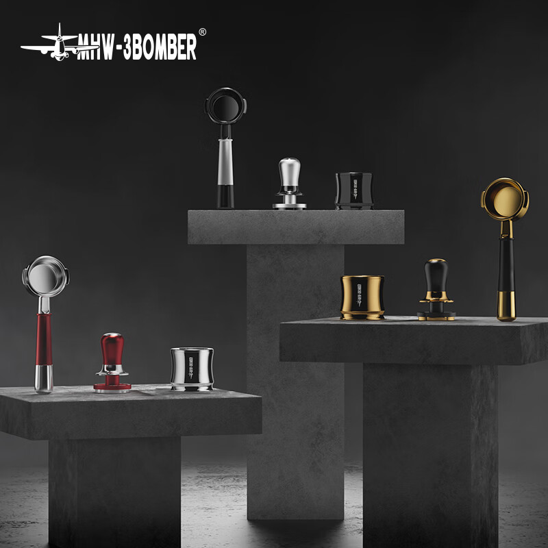 MHW-3BOMBER bomber streamer powder hammer espresso coffee powder press 30 pounds constant force powder hammer three-spring horizontal constant design streamer-constant force powder hammer-black silver-58mm universal