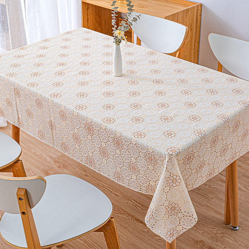 An Junsheng PVC tablecloth waterproof, anti-scald and oil-proof, no-wash dining table mat, rectangular plastic rubber coffee table mat, living room tablecloth for home use 008-beige brown 138x138cm (suitable for square tables)