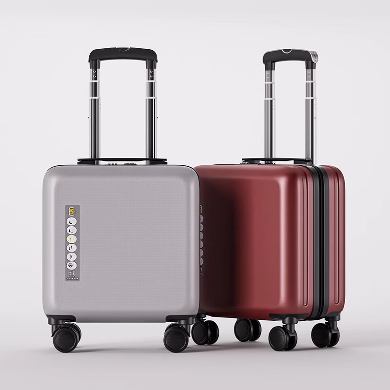 Kangaroo small suitcase, thickened and scratch-resistant business boarding case, PC suitcase, universal wheel trolley case, free checked password box, black (anti-scratch PC material + alloy trolley) 18 inches (lightweight boarding case)