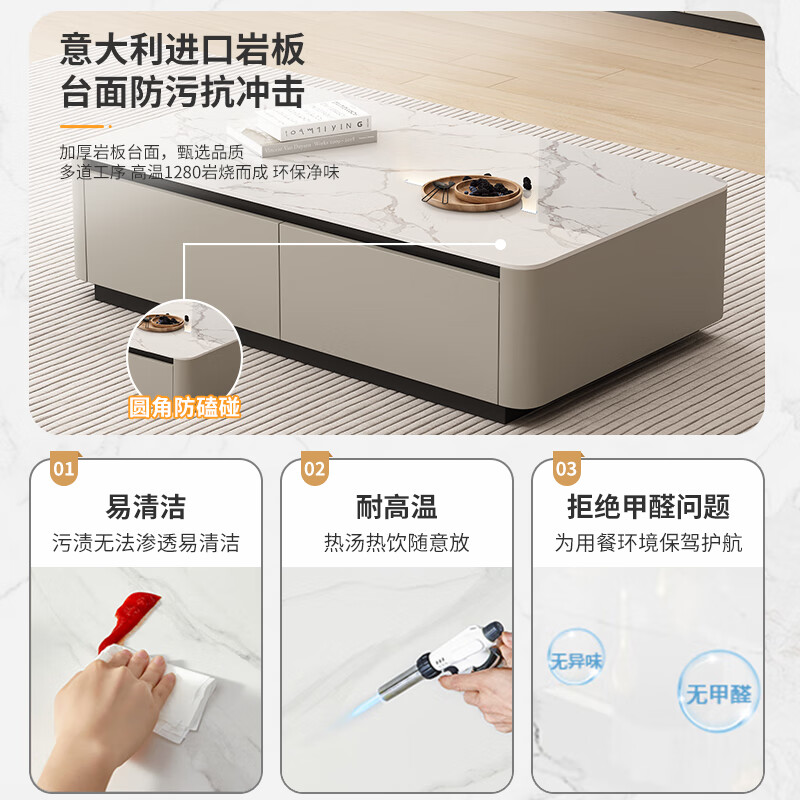 Termite solid wood painted TV cabinet floor-standing simple light luxury style slate TV cabinet coffee table combination cabinet living room storage cabinet 2.0 meter TV cabinet solid wood painted