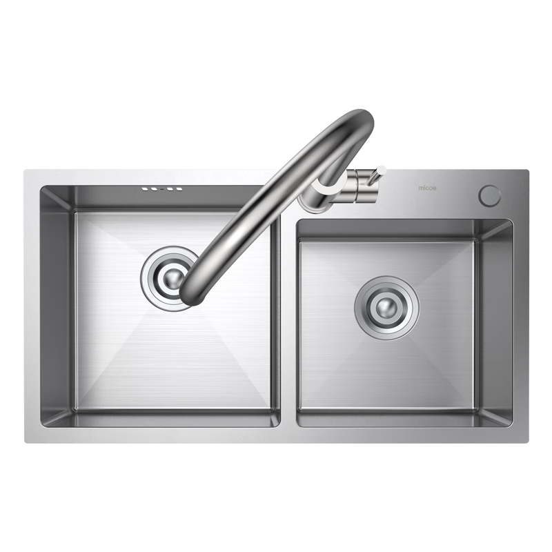 Four Seasons Muge (MICOE) 304 stainless steel sink double sink home kitchen vegetable basin handmade sink thickened handmade basin sink space silver single sink 680*450 pull-out faucet