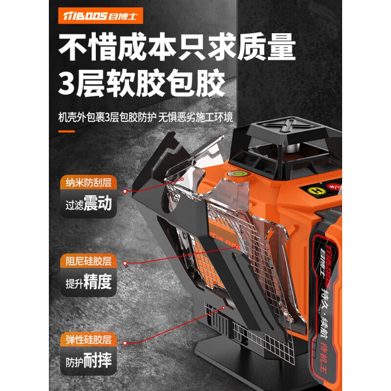 Doctor's Level High-precision Strong Light Thin Line Laser Green Light Outdoor Special 12-Line Automatic Leveling Water Meter Plastic-coated Durable Case Green Light 12-Line Waiting 1