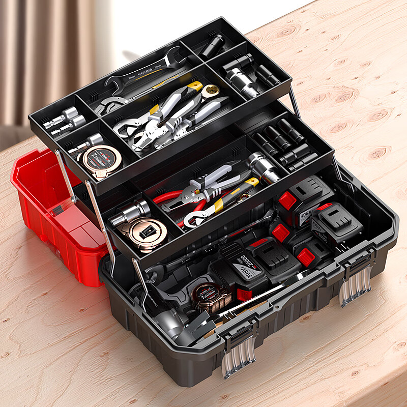 Otis tool box storage box industrial-grade three-layer folding stainless steel tool box complete set of household hardware car storage box 21-inch three-layer folding tool box