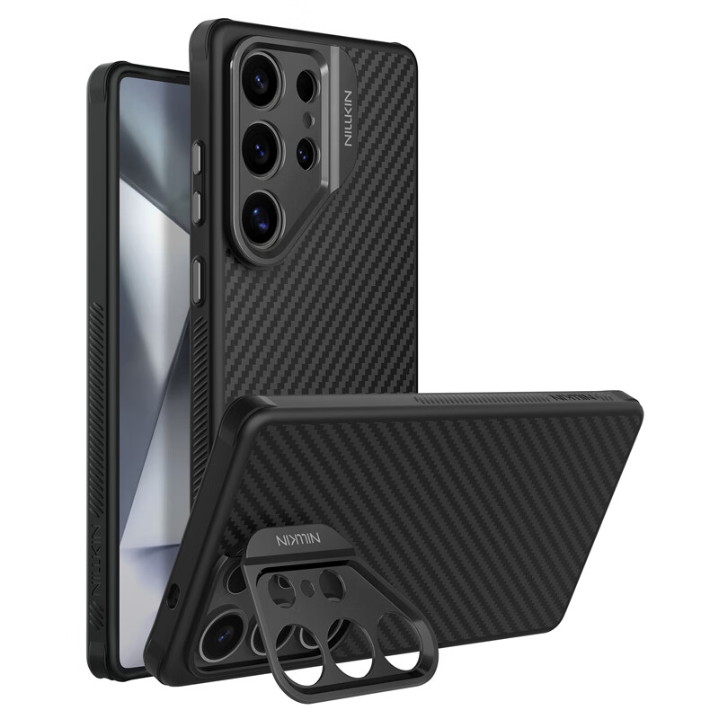 Nelkin is suitable for Samsung S25Ultra mobile phone case, Kevlar magnetic all-inclusive lens protection bracket shell, aramid fiber anti-fall, simple and light, advanced protective cover for men, slim black