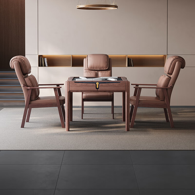 Ruiteng 2025 new model villa high-end new Chinese-style solid wood electric mahjong machine card table fully automatic dual-use all-in-one home double leaf 1 table 4 chairs 2 coffee table Ruiteng light machine