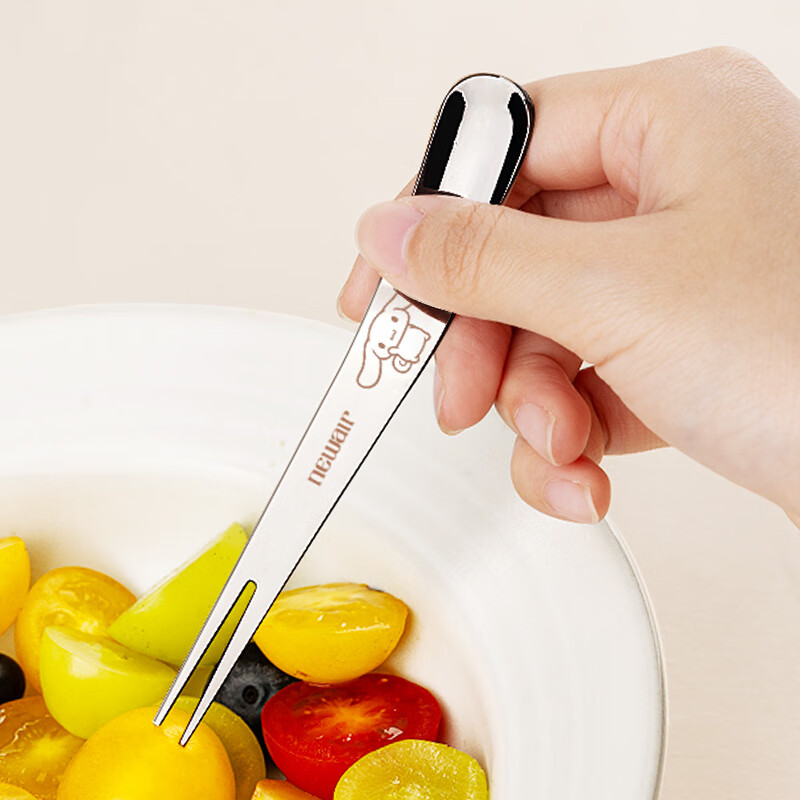 Newair Food Grade 316L Stainless Steel Fruit Fork Small Fork Cute High Value Children's Safety Dessert Cake High-Quality Good Night Panda + Good Morning Rabbit 2 Pack