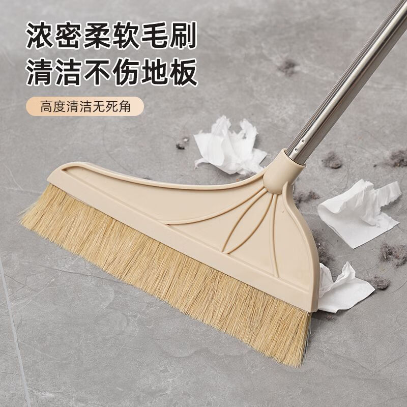 Pig bristle broom hair non-stick household dustpan combination set soft wood floor sweeper broom thick khaki pig bristle single broom