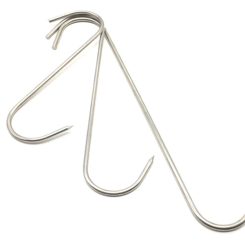 Masif stainless steel pointed hook, bacon sausage hook, S-shaped hook, salted fish drying hook, meat hanging hook, large size (24cm long) 10 pcs