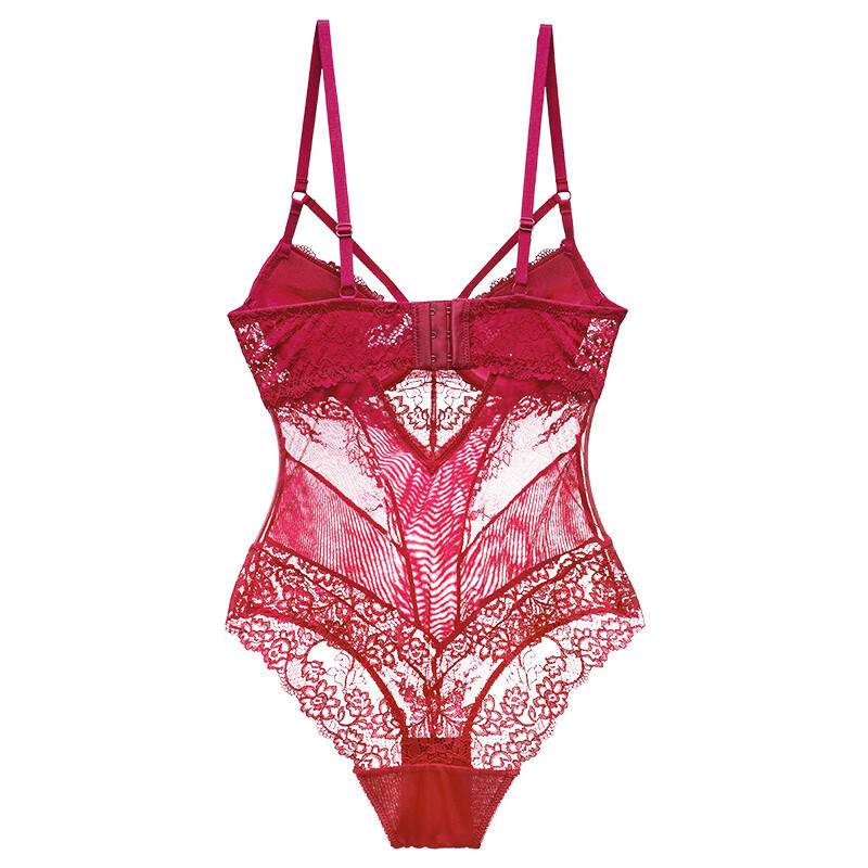 Victoria's Secret European and American lace sexy strappy one-piece underwear push-up bra micro-shaping sexy red transparent underwear white 75B