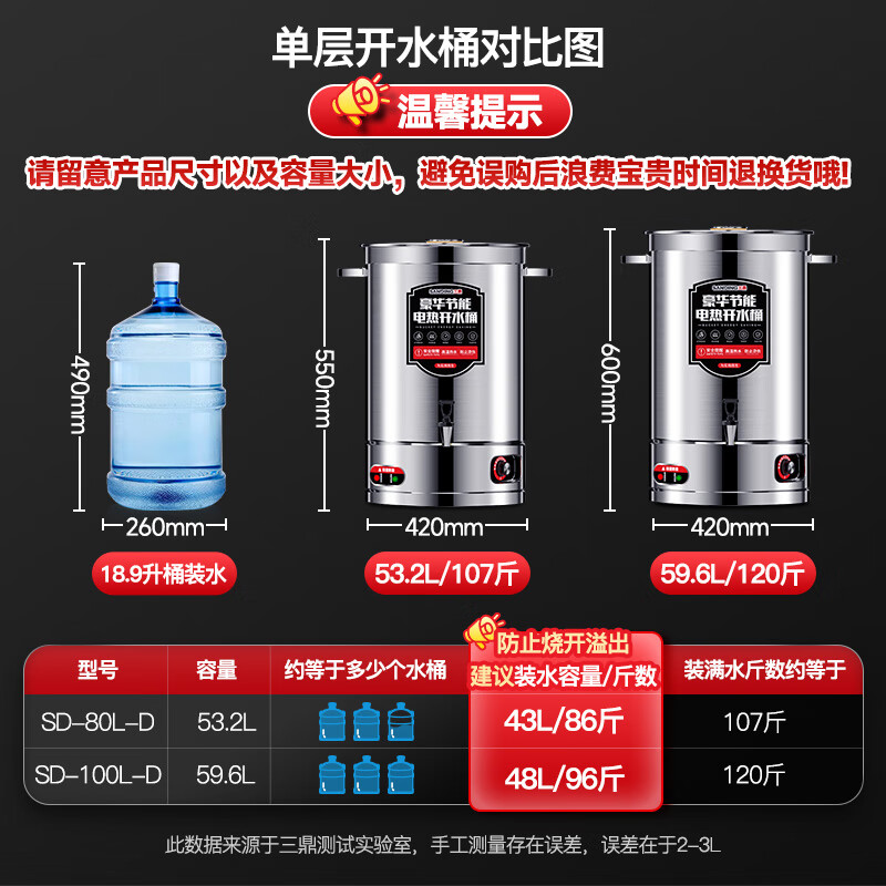 Sanding electric heating bucket water boiler commercial boiling bucket milk tea shop household stainless steel insulated hot water bucket large capacity cooking bucket anti-dry boiling water boiler thickened SD-100L-D
