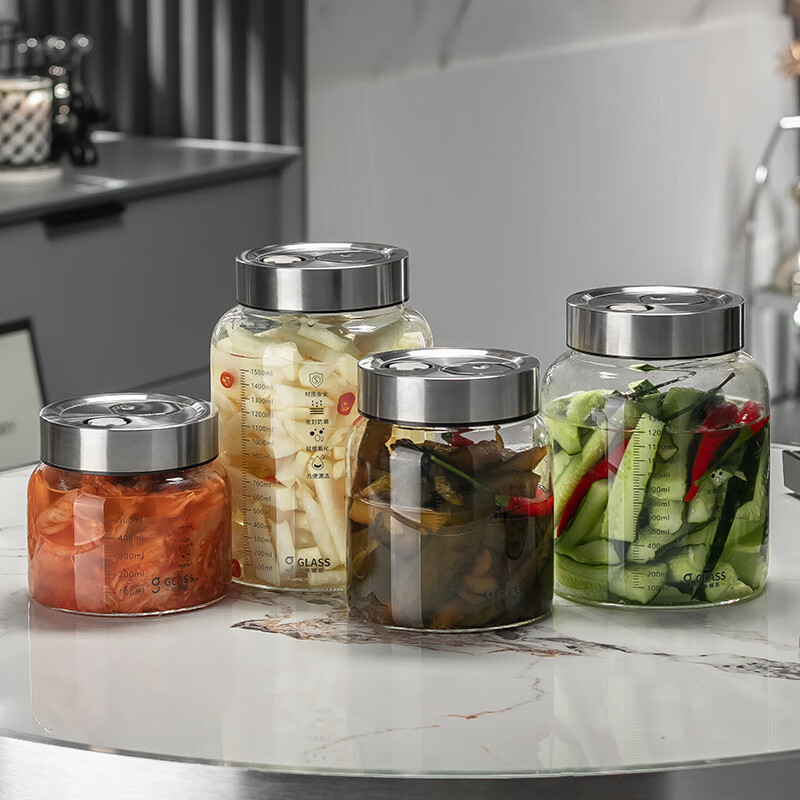 Genas pickle jar household glass sealed jar wine bottle container pickle sauerkraut pickle jar storage jar 1300ml