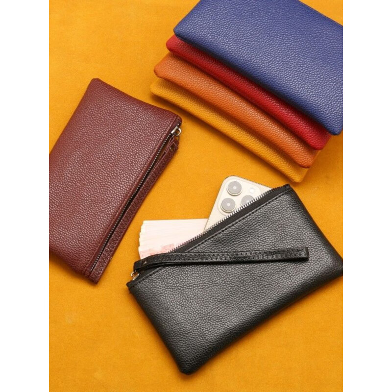 Casa-kupsCK cowhide men and women mini coin purse leather zipper coin bag short small wallet hand key bag card bag female sapphire blue