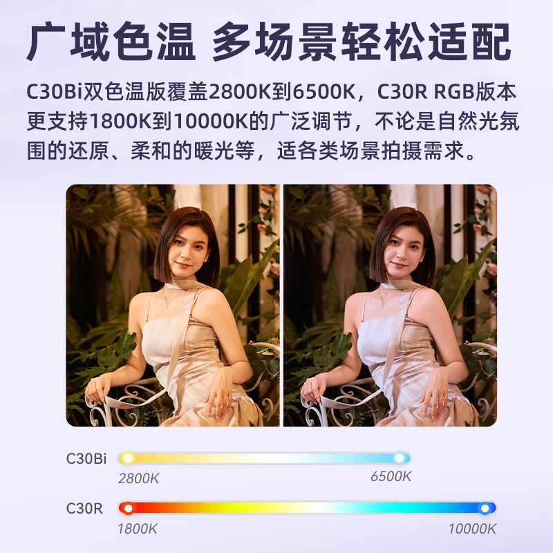 Godox C30Bi fill light, lightweight, portable lighting, ambient light, live broadcast, food photography, short video, outdoor LED mini light