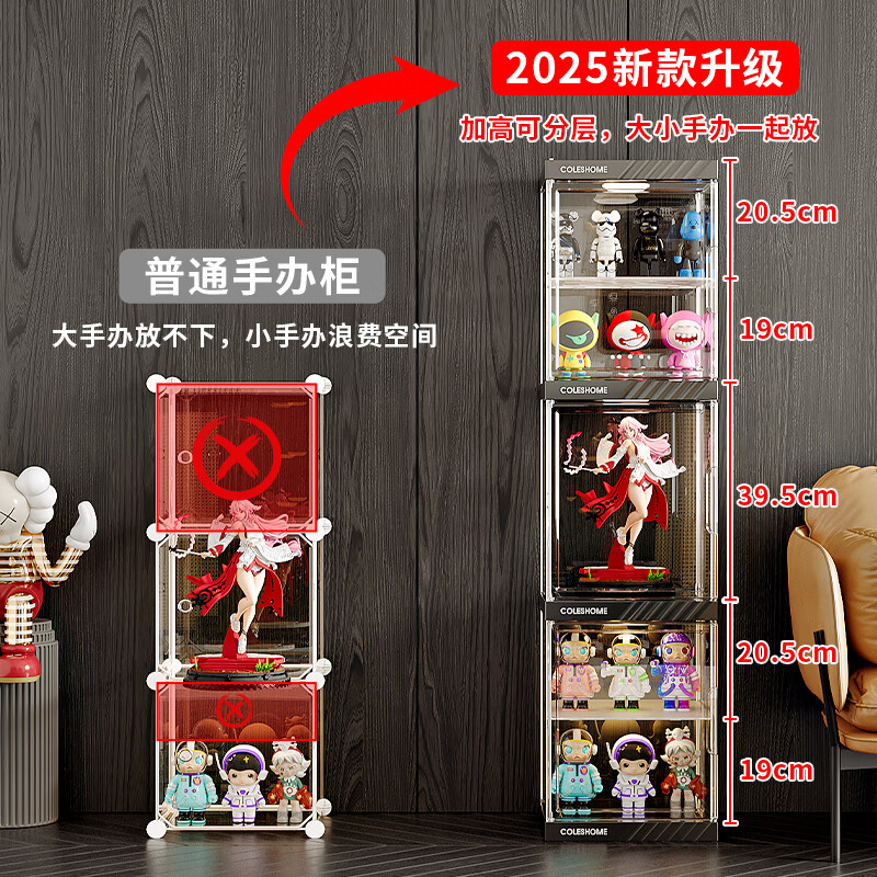 Kosi Transparent Figure Cabinet with Lights Lego Figure Display Cabinet Home Up Display Rack Storage Box Display Box Display Cabinet Spotlight Type - 1 Column 8 Layers - With 4 Layers - Detachable Layers