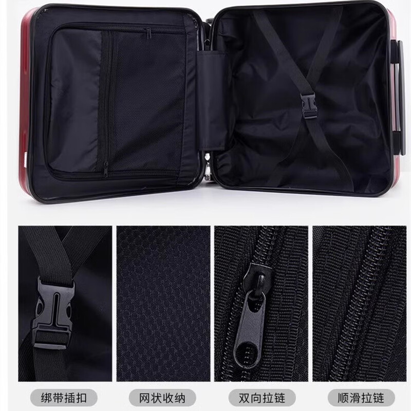 Kangaroo small suitcase, thickened and scratch-resistant business boarding case, PC suitcase, universal wheel trolley case, free checked password box, black (anti-scratch PC material + alloy trolley) 18 inches (lightweight boarding case)
