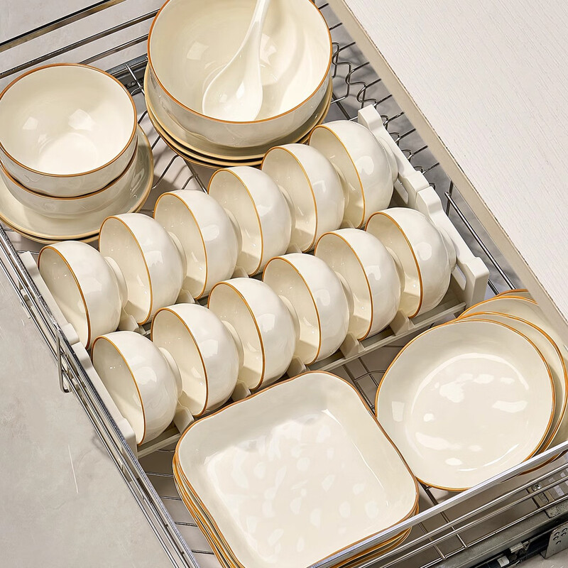 Ink-colored high-end dishes and tableware, household dishes, ceramic high-value bowls set, 56 pieces of bowls and chopsticks as a housewarming gift