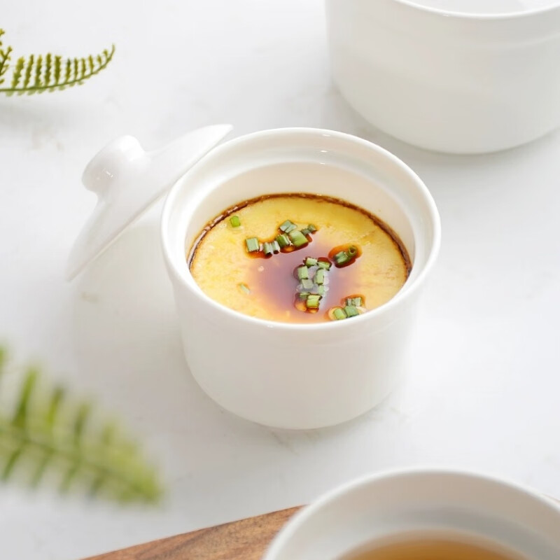 Sky Top Ceramic Stew Cup Waterproof Covered Bowl Bone China Soup Cup Steamed Egg Custard Bird's Nest Cup Household Single Serve Pure White 300ml