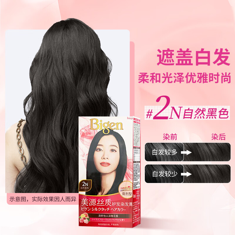 Bigen Silk Hair Color Cream 80g (Natural Black 2N) Plant Extract, Elegant Fragrance