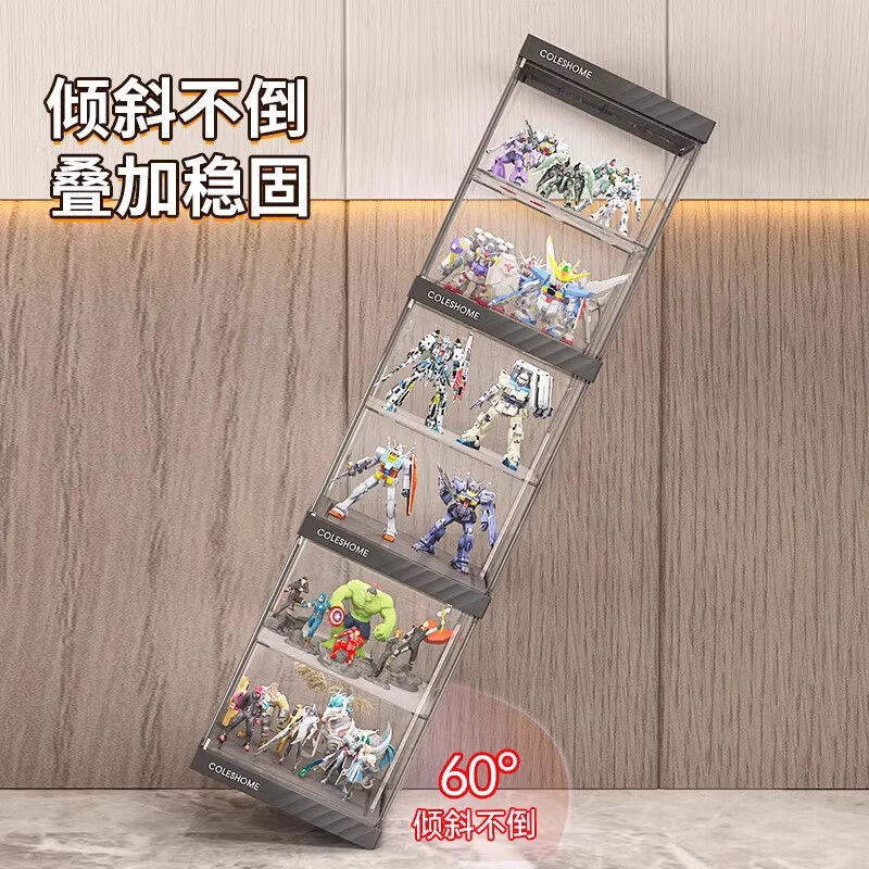 Kosi Transparent Figure Cabinet with Lights Lego Figure Display Cabinet Home Up Display Rack Storage Box Display Box Display Cabinet Spotlight Type - 1 Column 8 Layers - With 4 Layers - Detachable Layers