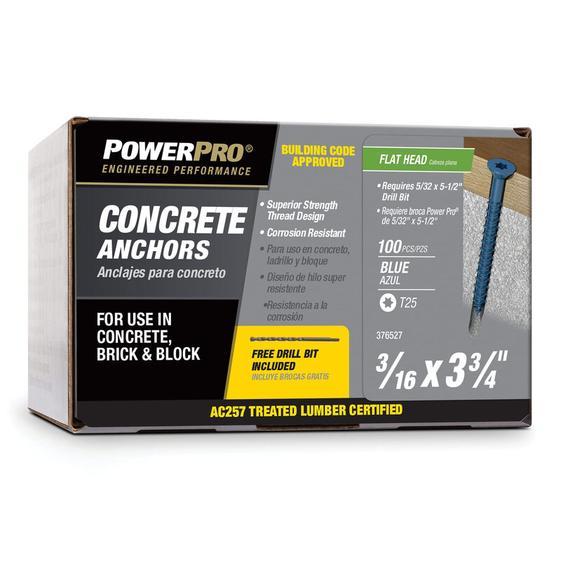 Power ProPro Blue Flat Head Concrete Screw Anchors (3/16 x 33/4) 100 pieces