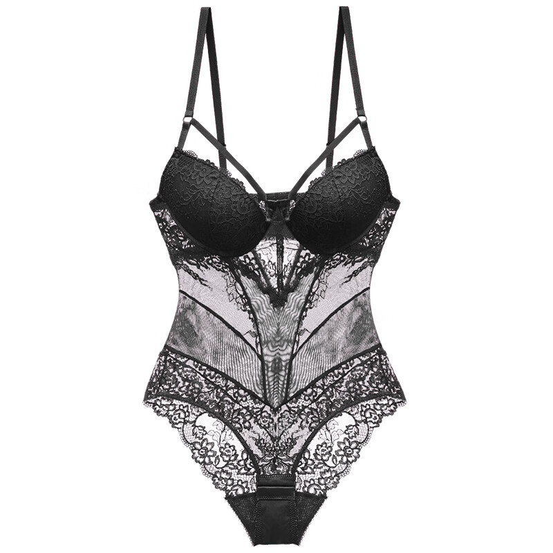 Victoria's Secret European and American lace sexy strappy one-piece underwear push-up bra micro-shaping sexy red transparent underwear white 75B