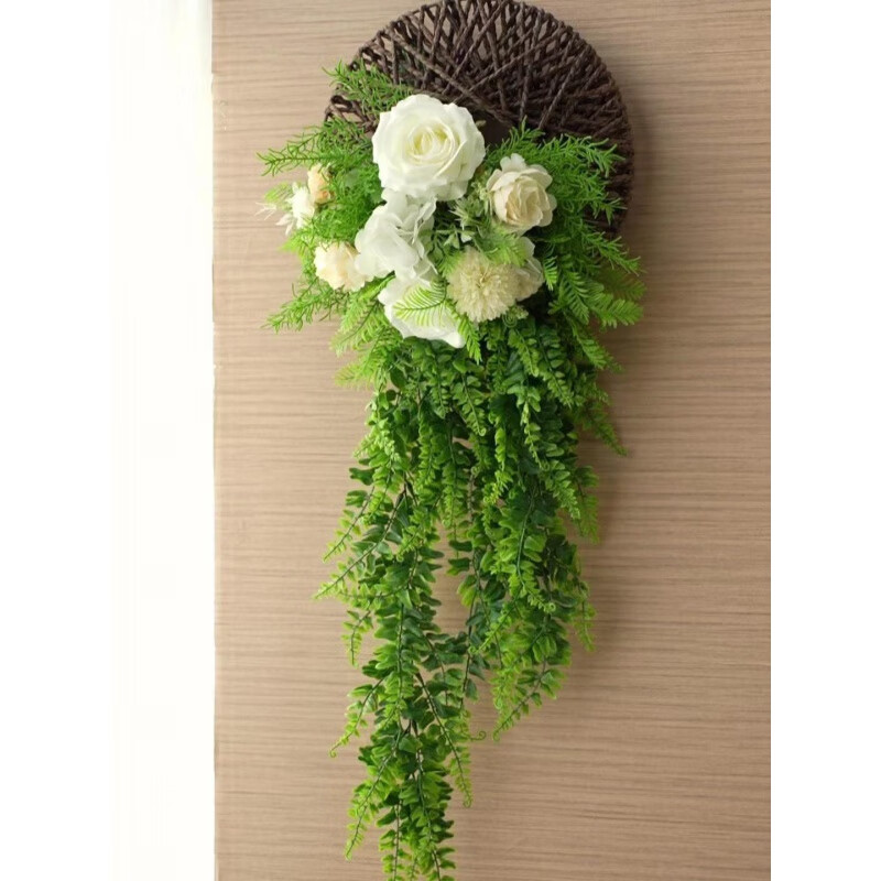MPPMCK punch-free wall hanging pastoral simulation rose wall hanging simulation flower wall vine green plant wall hanging home decoration disc Persian rose combination + with hook