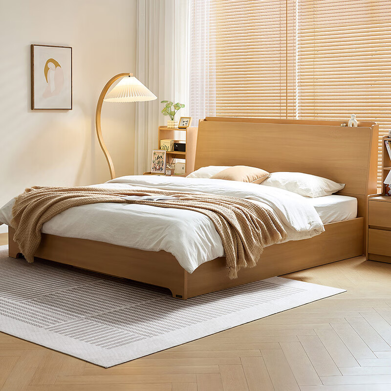 Quanyou Home Log Windboard Bed High Box Storage Bed Household Multifunctional 1.5 Meter Master Bedroom Double Bed