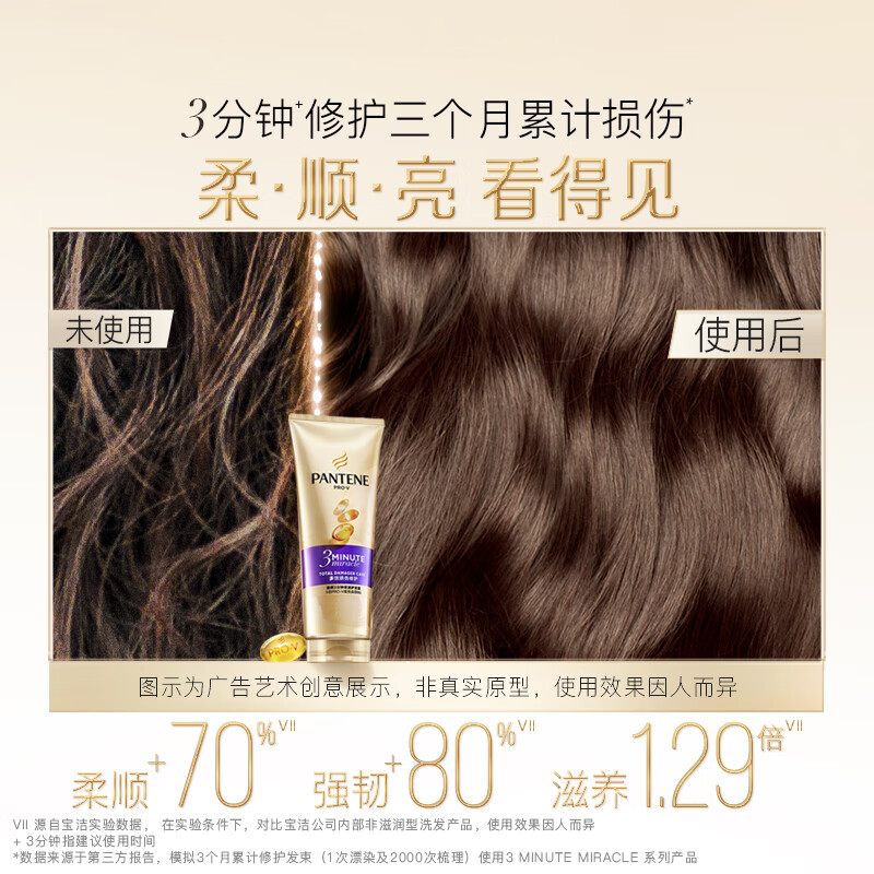 Pantene three-minute miracle conditioner amino acid multi-effect repair damage 180ml Jingdong self-operated nourishing soft and fragrant