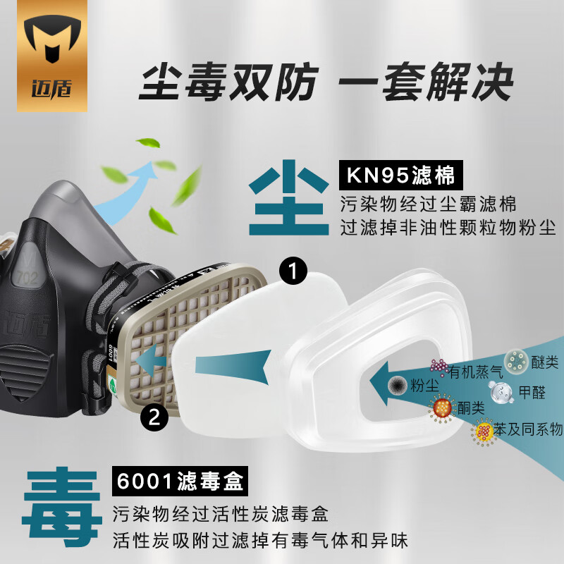 Maidun gas mask, gas mask, escape mask, anti-toxic gas activated carbon mask, anti-formaldehyde spray paint mask, welding mask, 702P seven-piece set