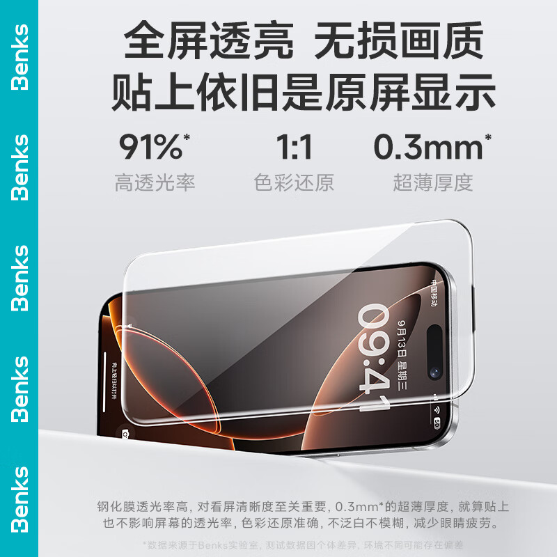 Benks is suitable for Apple 16Pro tempered film iPhone 16Pro zero-sensitive dustproof, anti-fall, anti-fingerprint ultra-thin mobile phone film, high-definition 2 pieces