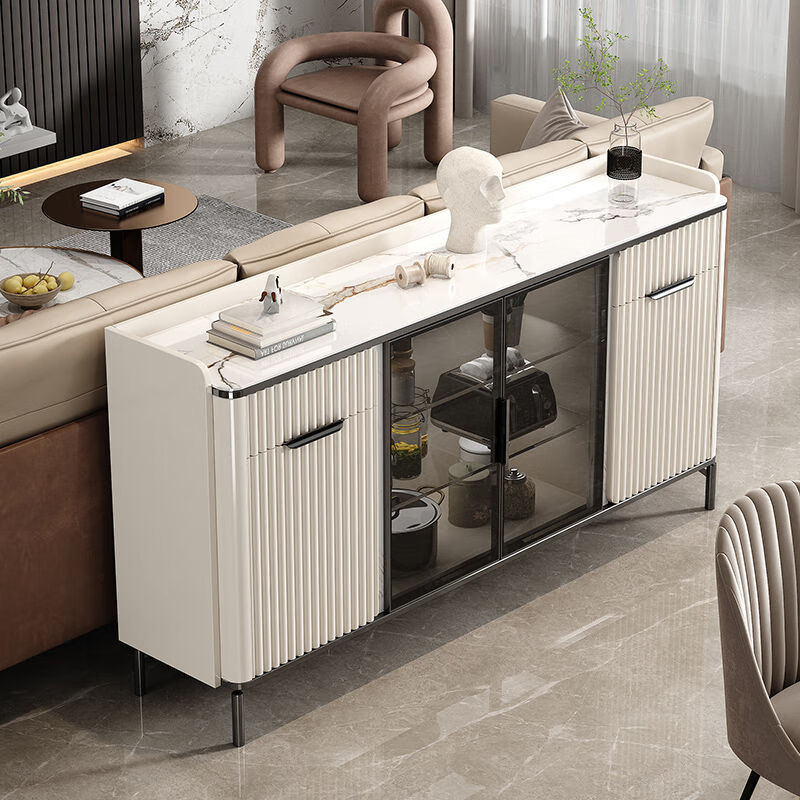 Lafman's new light luxury sideboard wall-mounted integrated wine cabinet and tea cabinet multi-functional living room wine cabinet kitchen storage storage cabinet black metal + rock plate + 0.84 meter long sideboard installation and delivery included