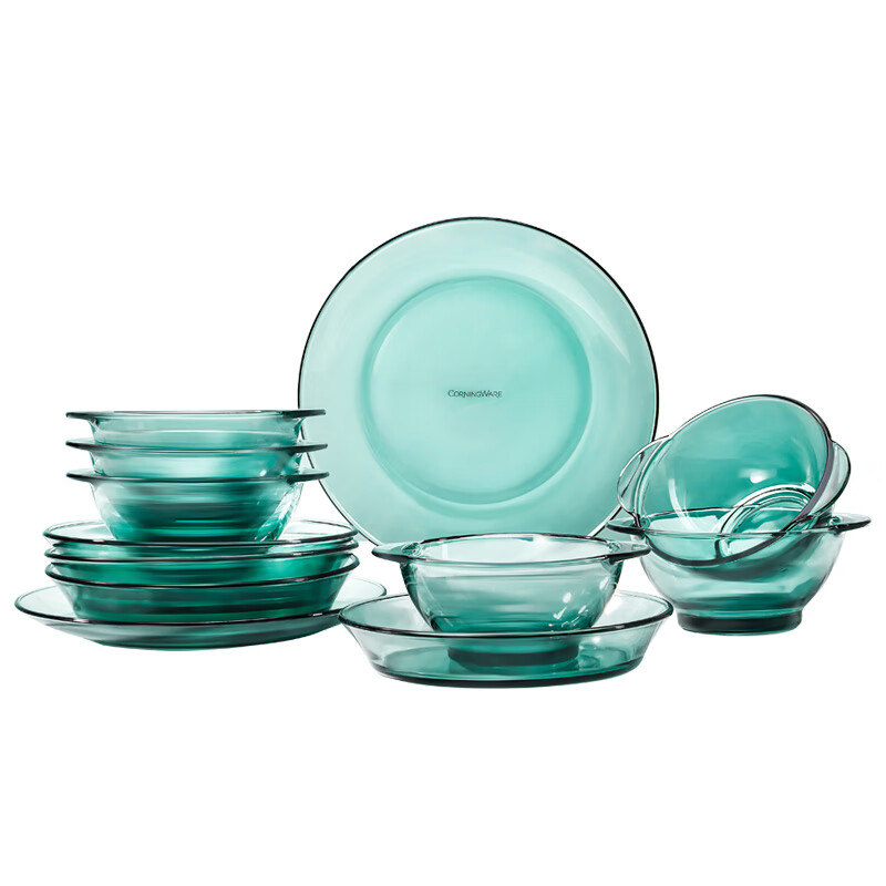 Corning tableware 12-piece heat-resistant glass tableware set Glass bowls and dishes set Lake green tableware 12-piece set