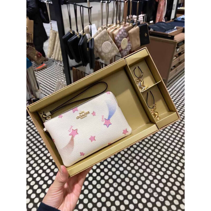 COACH Canada Small Balance Shopping Direct Mail Coach Coach Bottom Length 15cm Wrist Bag Coin Pocket Women's White Star Handbag Gift Box Bottom Length 15cm