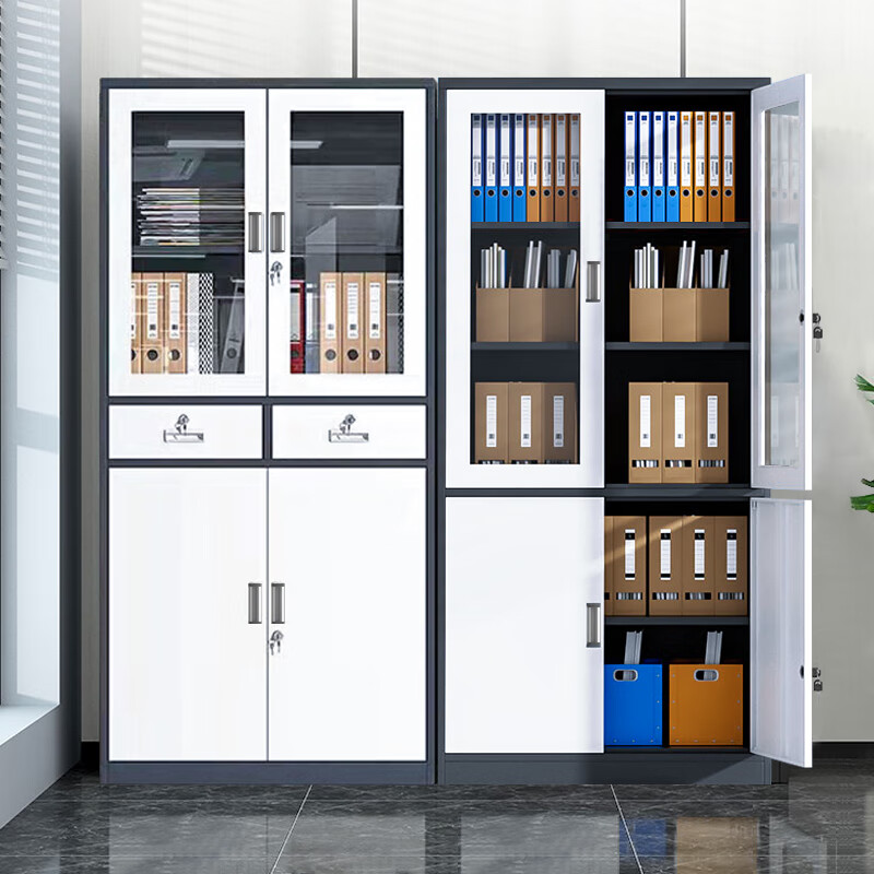 Yue Shi Office File Cabinet Iron Sheet Financial Voucher Cabinet Information Cabinet Steel File Cabinet Lockable Employee Storage Locker 2025 First Choice Gray Set White Medium Two Buckets 0.8