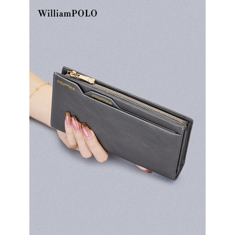 WILLIAMPOLO Wallet Women's Long Genuine Pickup Bag 2024 New Handbag for Women Valentine's Day Gift for Girlfriend Black