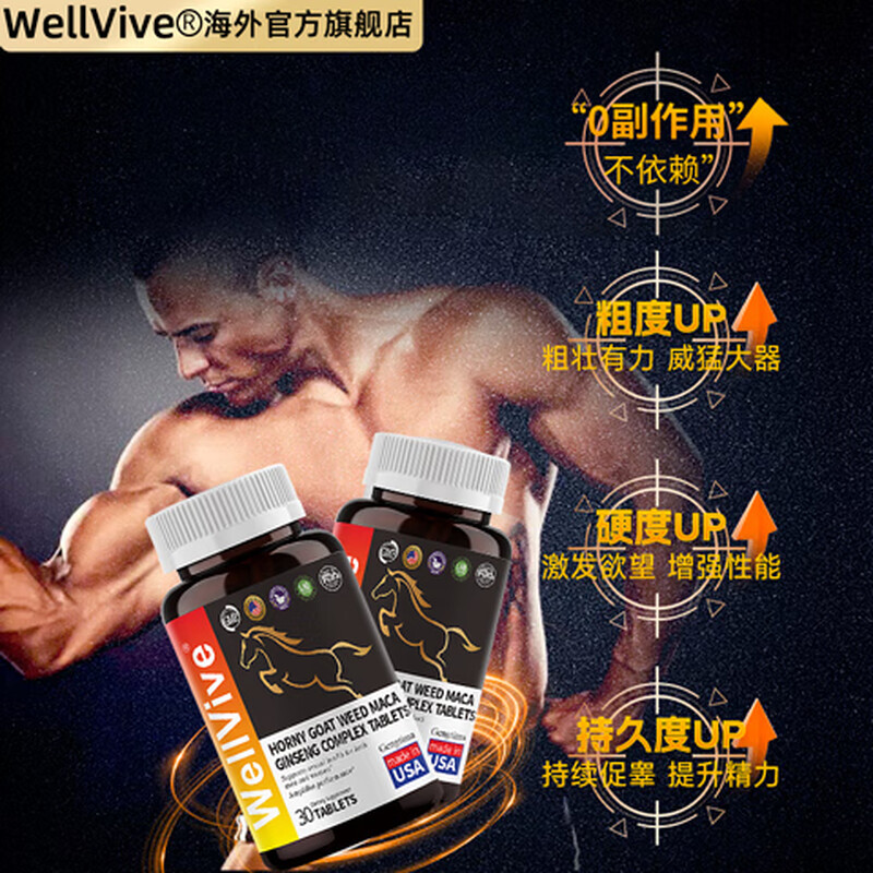 WellVive American Maca Epimedium Xiongfeng Tablets Men's kidney-tonifying and impotence-enhancing medicine increases thickening and hardness, promotes testosterone, impotence and premature ejaculation, enhanced pack, thickens and hardens, American imported ginseng, maca Epimedium and Epimedium 4 bottles