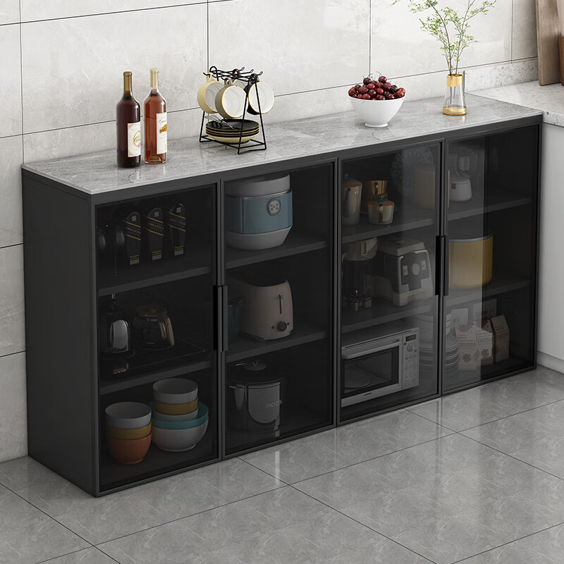 Wen Yijia customized slate sideboard against the wall integrated storage cabinet wine cabinet multi-functional tea cabinet kitchen multi-layer floor storage self-installed two doors 60*30*80CM thickened 2-4 doors