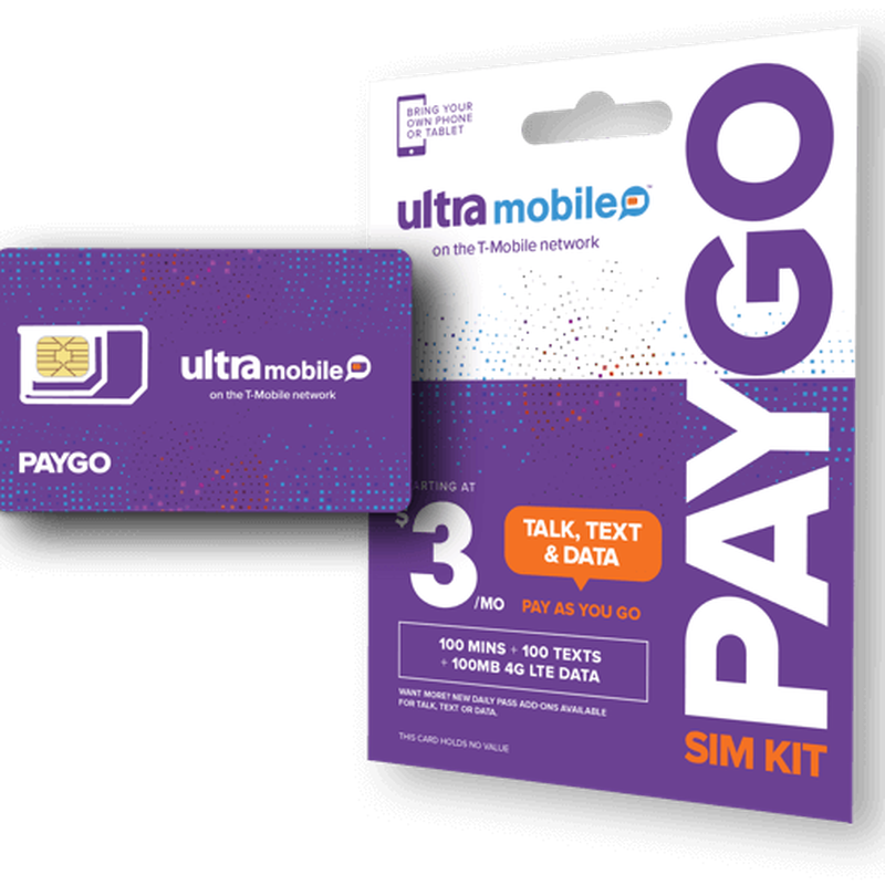 Ultra US phone card paygo purple card mobile phone card ultramobile renewal monthly rent 3 US dollars long-term card express delivery free shipping paygo new card is not activated to send activation tutorial