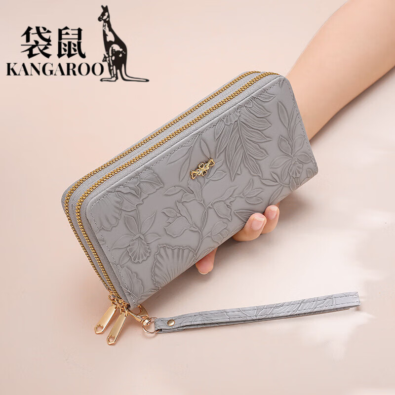Kangaroo (KANGAROO) Wallet Women's Chinese Valentine's Day Wallet Fashion Long Large Capacity Clutch High-end Feeling Good Quality Long Wallet Khaki