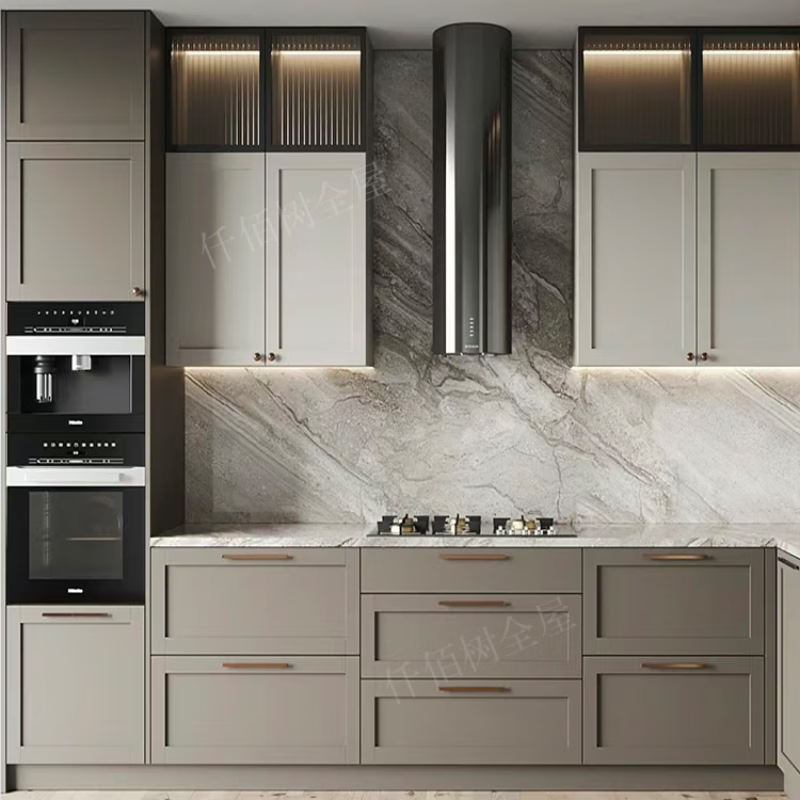 Wen Yijia Shanghai integrated cabinet custom kitchen pet double facing door panel Eige board bunny quartz stone whole house high-end facing panel door panel + 18 solid wood particle board cabinet 1 meter