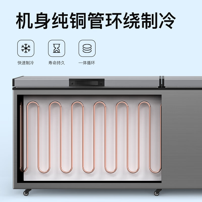 Nixue Freezer Commercial Household Freezer Horizontal Large Capacity Full Freezer Display Cabinet Frozen Refrigerator Large Freezer 1688 Single Temperature Copper Tube-Xingyao Gray Intelligent Temperature Control Expansion Edition Level 1 Energy Consumption
