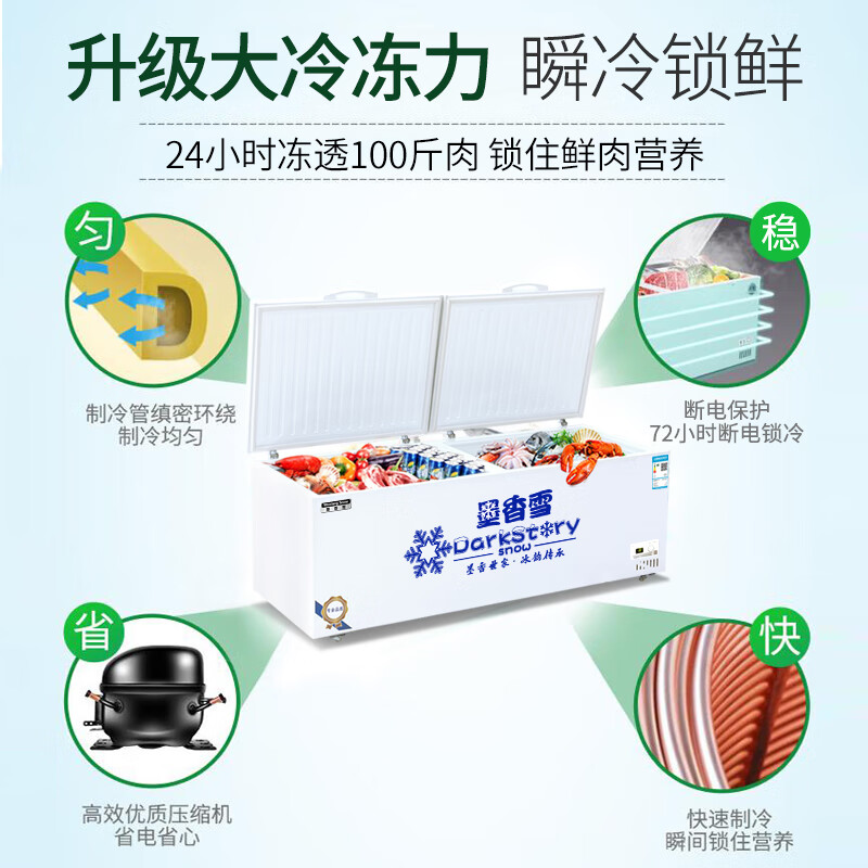 Mo Xiangxue Freezer Commercial Large Capacity Full Freezer Refrigerated Horizontal Freezer Household Single and Double Temperature Dual-Use Large Freezer Display Cabinet 728 Single Temperature Copper Tube Upgrade (1.4 meters long and widened)